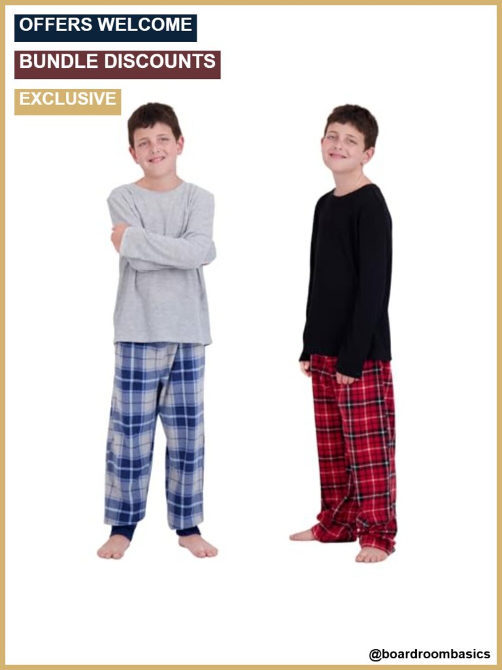 Boys 4-Piece Pajama Set Long Sleeve Thermal Tops Fleece Pants Sleepwear